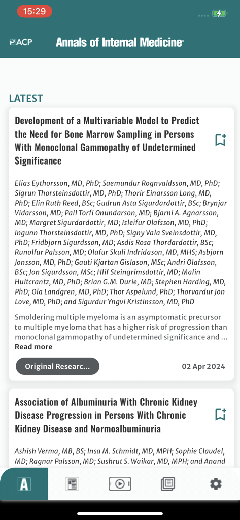 Latest medical research articles feed in the Annals of Internal Medicine mobile app