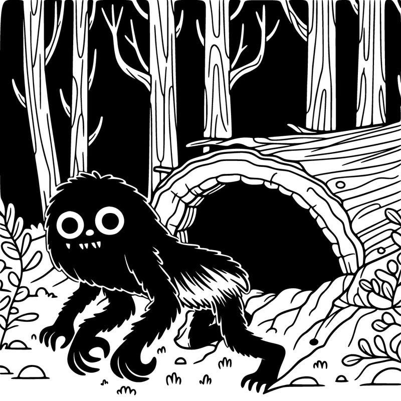 dark creepy monster crawling out of dark cave in forest