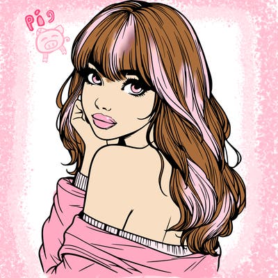 realistic girl with bangs looking over her shoulder