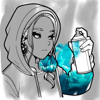 a realistic girl, spray painting