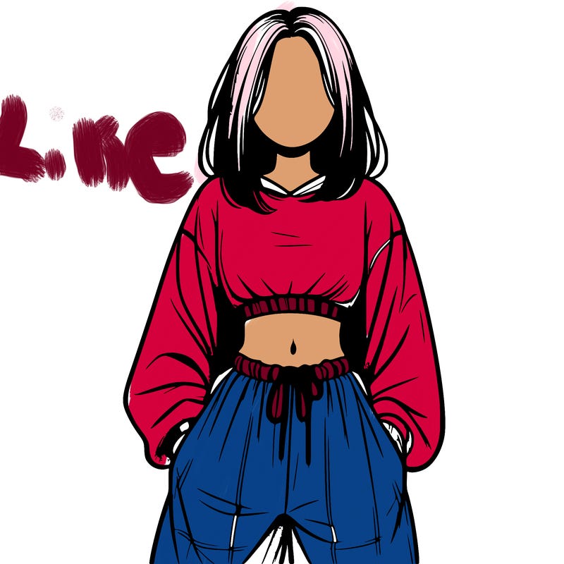 realistic girl faceless with baggy pants and a crop top