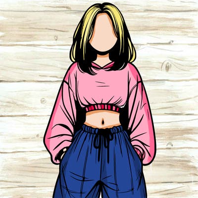 realistic girl faceless with baggy pants and a crop top