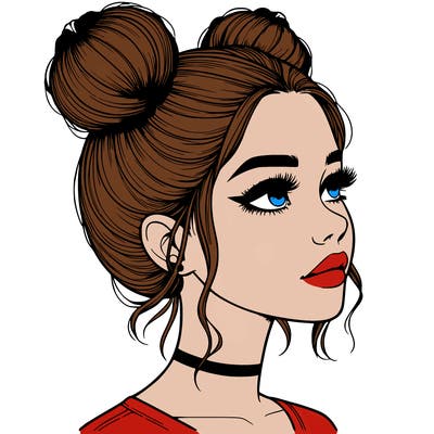 realistic girl with buns on the top of her head