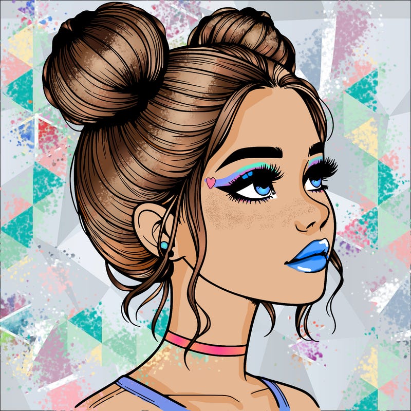 realistic girl with buns on the top of her head