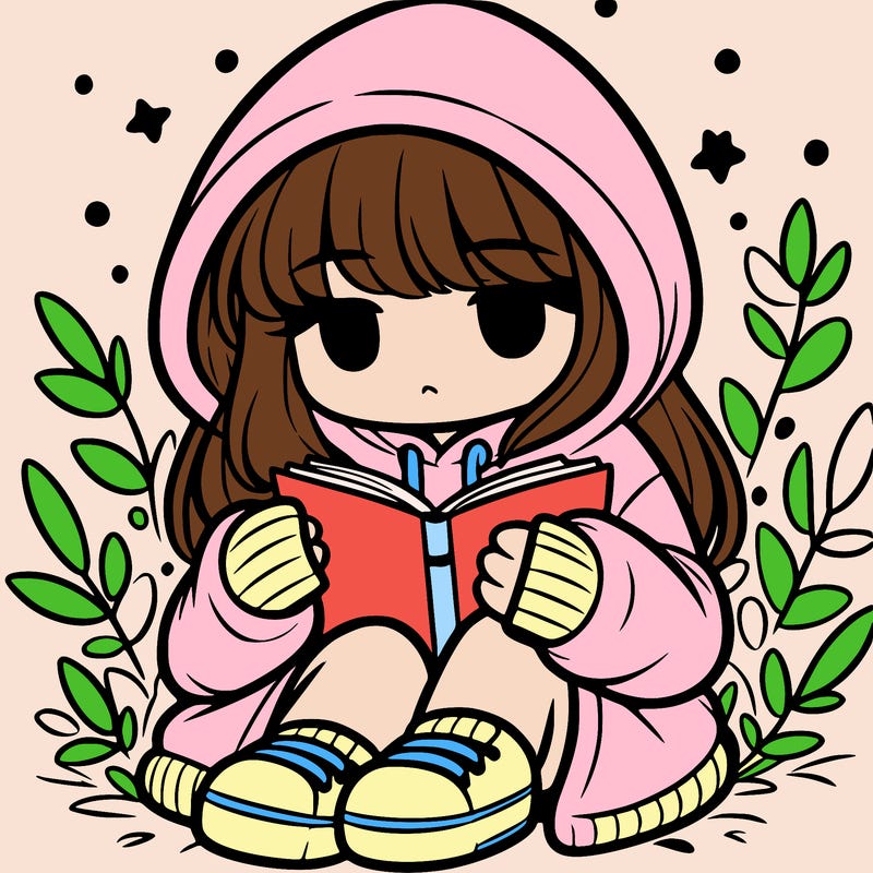 girl in oversized hoodie reading a book
