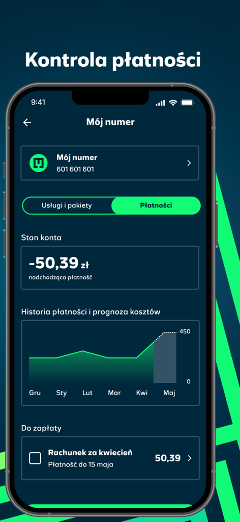 The iPlus mobile app interface showing account balance and payment history