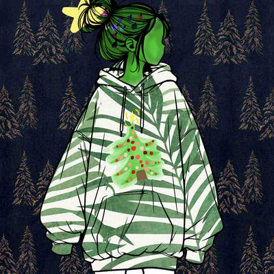 realistic girl with a oversized sweatshirt on and a bun