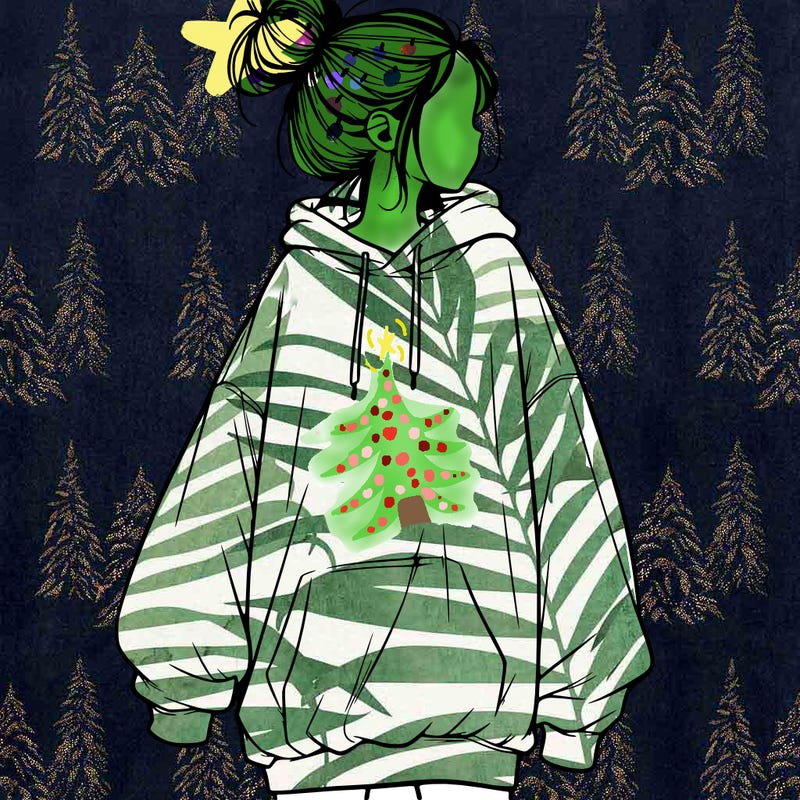 realistic girl with a oversized sweatshirt on and a bun