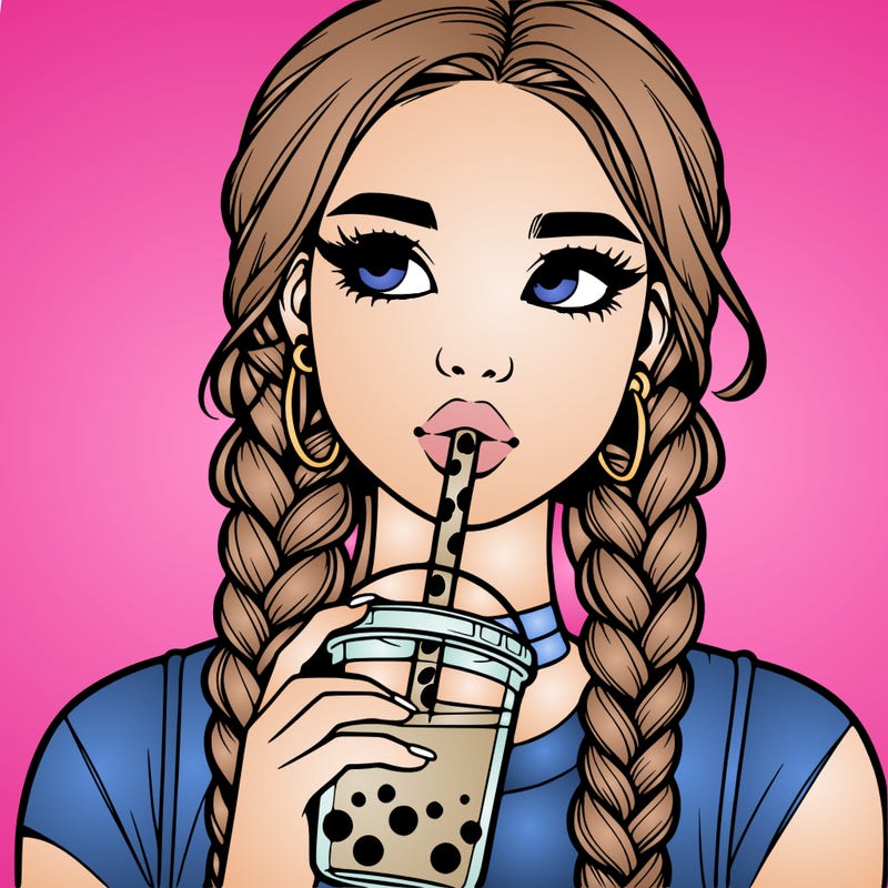 realistic girl with braided hair drinking boba