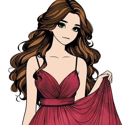 realistic girl in flowy silky prom dress