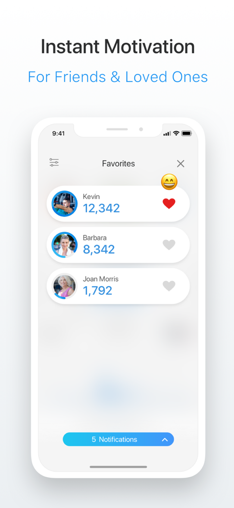 Pacer app screen displaying step counts for friends and loved ones to provide social motivation