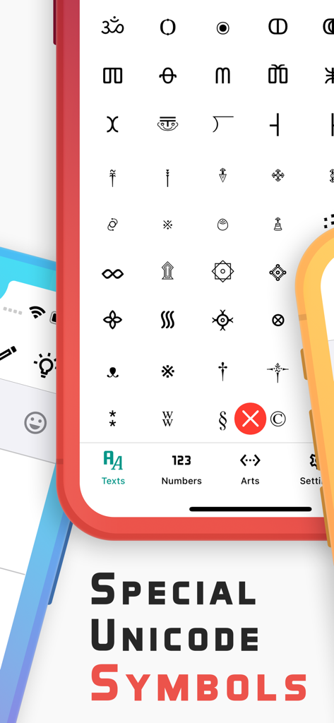 A collection of special decorative unicode symbols for gaming nicknames and social media bios within the Stylish Text app interface.