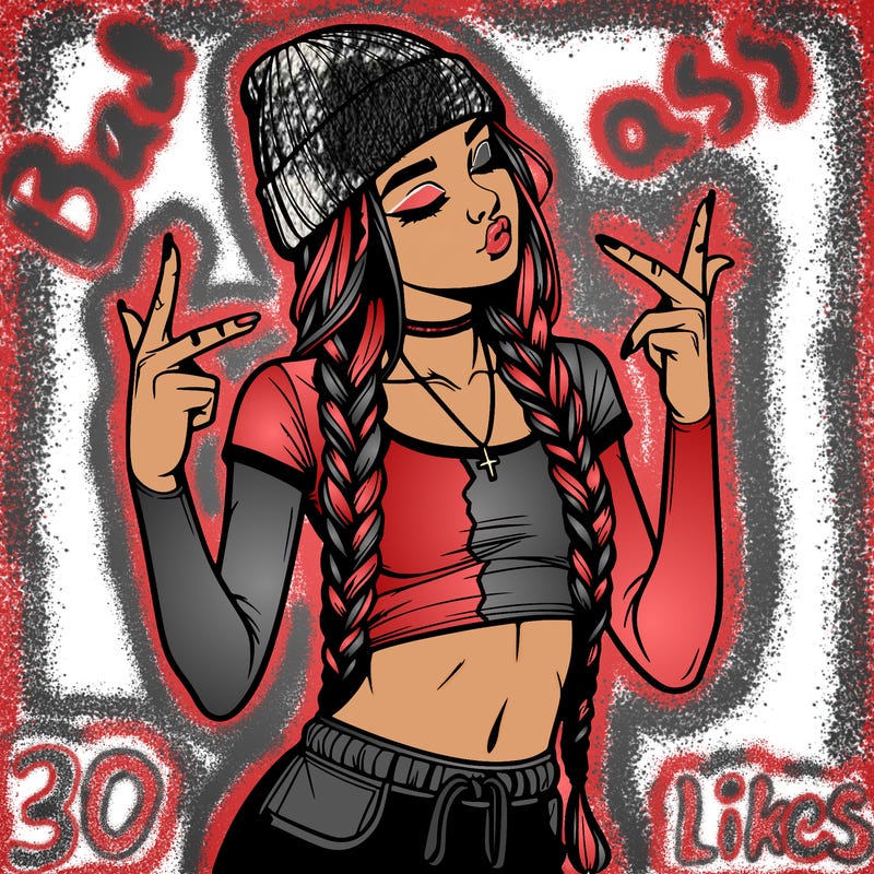 realistic teenage girl with braids and a beanie and crop top doing 🫶🏼