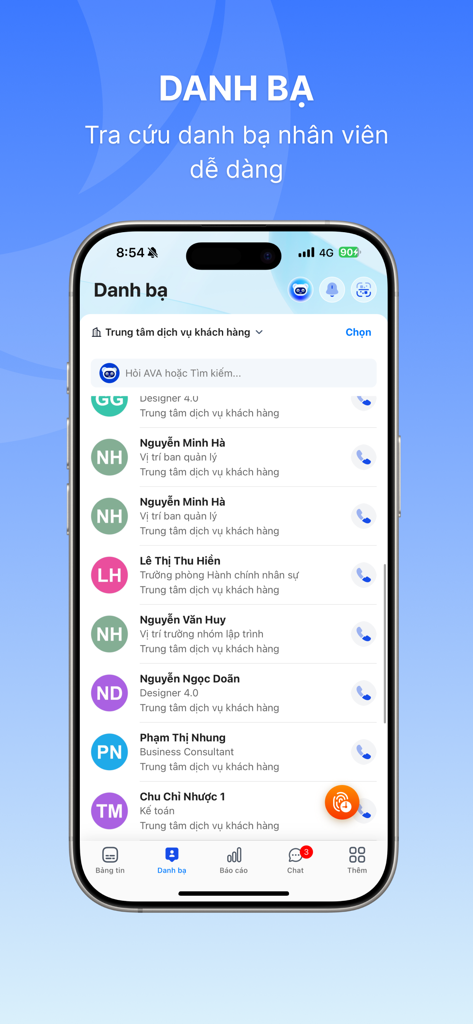 MISA AMIS - MISA AMIS mobile app interface displaying a searchable employee contact directory list