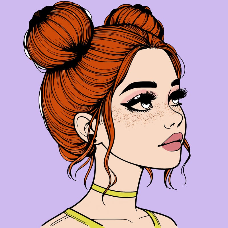 realistic girl with buns on the top of her head