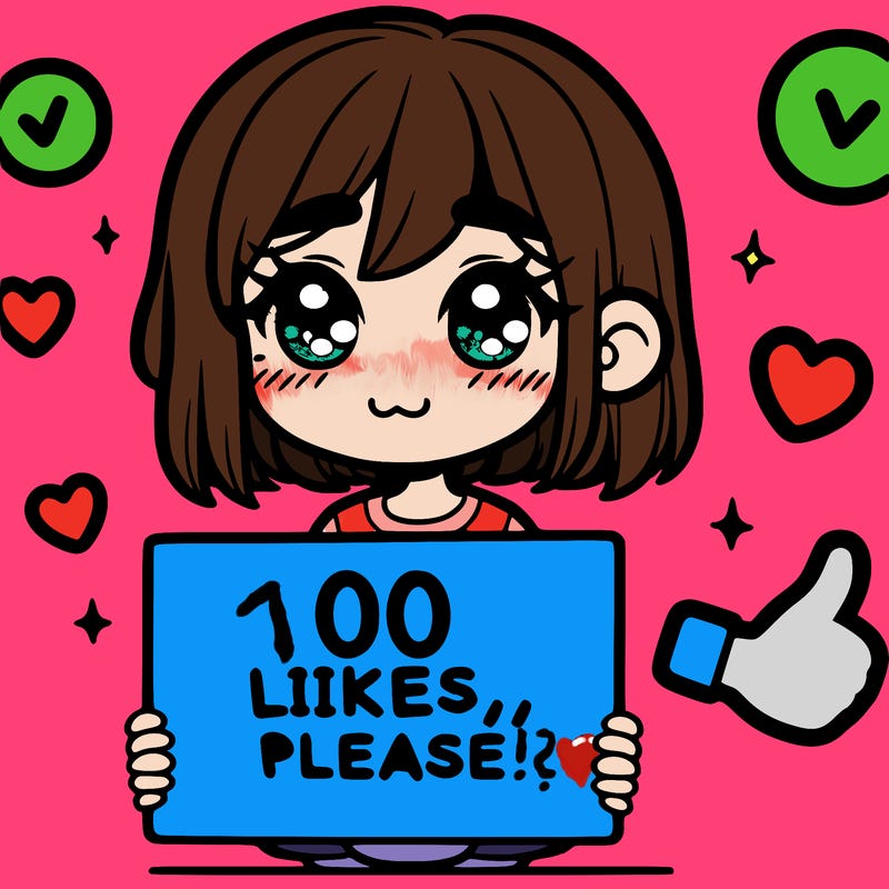 a girl with a sign saying 100 likes, please