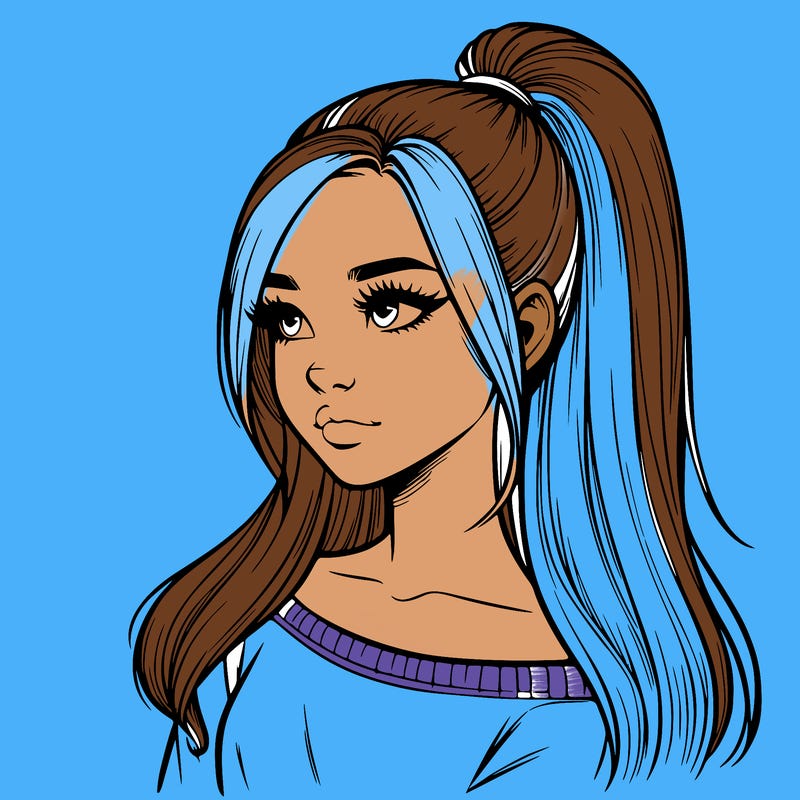 realistic girl with a high ponytail