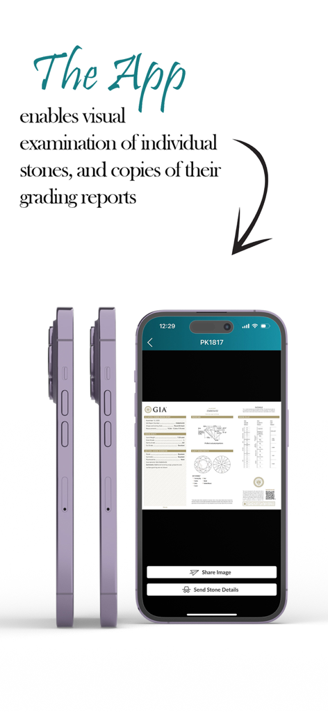 A smartphone displaying a GIA diamond grading report within the MID House of Diamonds app.