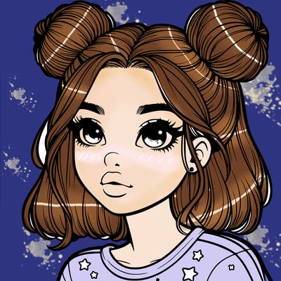realistic girl with space buns on the side of her head