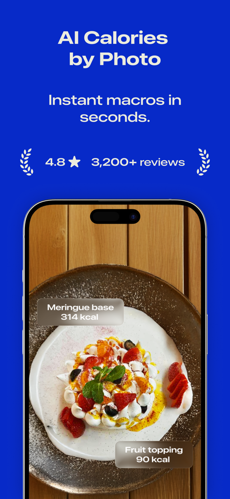 CalSnap app interface showing AI calorie and macro estimation from a food photo