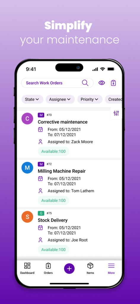 EZRentOut - EZRentOut mobile app screen showing maintenance management with work orders and assigned personnel