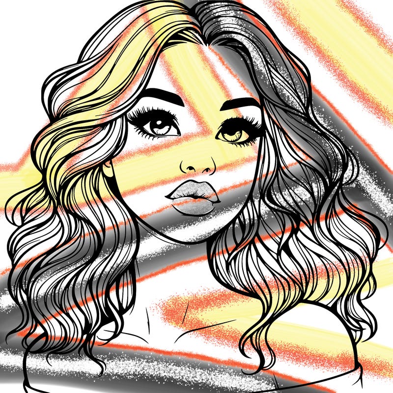 realistic girl with wavy hair and lips