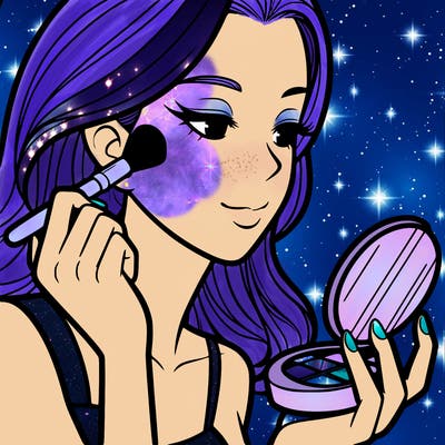 little girl putting on makeup