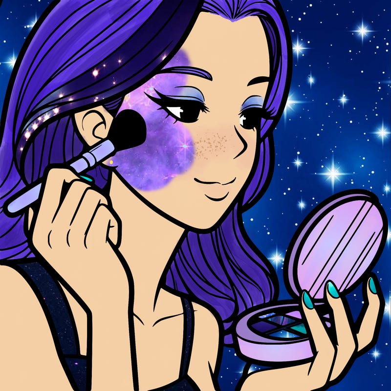 little girl putting on makeup