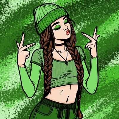 realistic teenage girl with braids and a beanie and crop top doing 🫶🏼