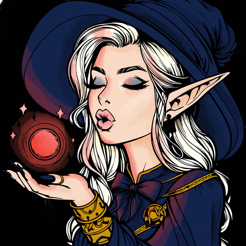 realistic elf casting a spell with lips