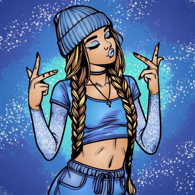 realistic teenage girl with braids and a beanie and crop top doing 🫶🏼