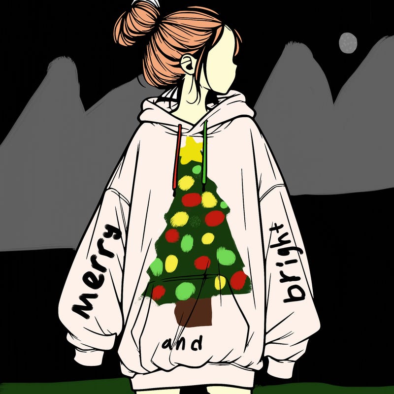 realistic girl with a oversized sweatshirt on and a bun