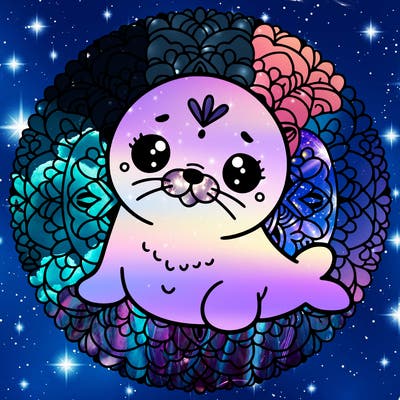 a cute baby seal mandala
