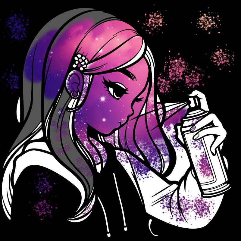 a realistic girl spray painting