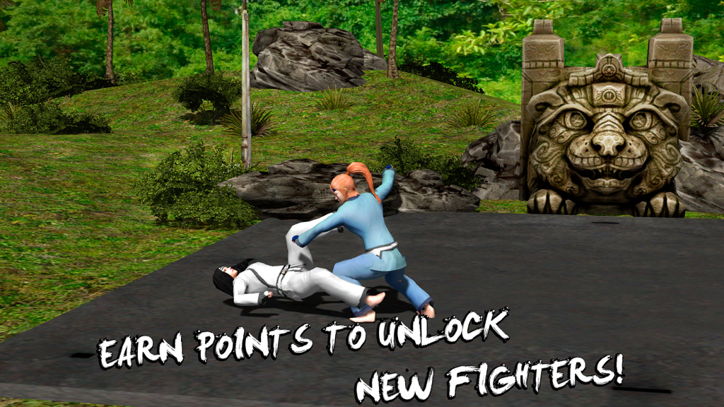 Karate Do Fighting Tiger 3D - Two martial artists fighting in a 3D arena with a stone tiger statue background