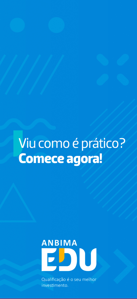 ANBIMA Edu - ANBIMA Edu welcome screen with start now text and logo