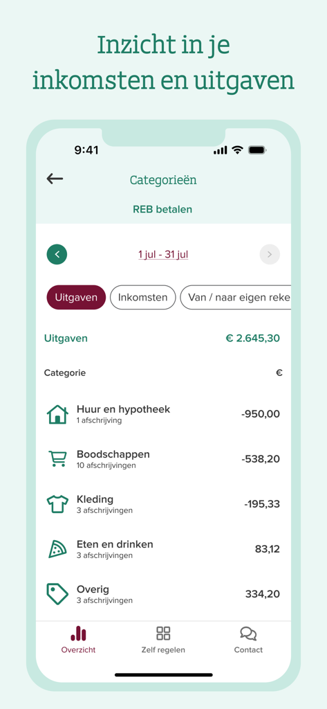 RegioBank - RegioBank app screen displaying a breakdown of monthly expenses by category