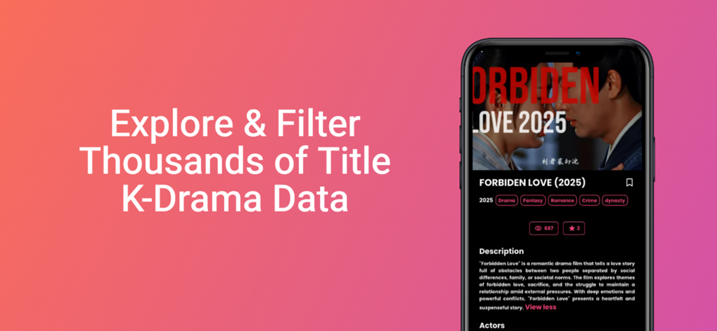 Smartphone screen showing detailed information and description for a Korean drama title in the DramaPlay app