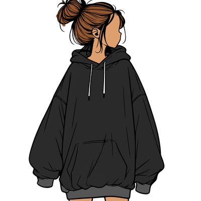 realistic girl with a oversized sweatshirt on and a bun