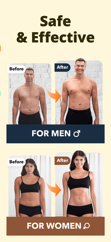 Transformações de perda de peso antes e depois para homens e mulheres usando o rastreador de jejum intermitente