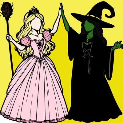 detailed realistic split of a princess and a witch