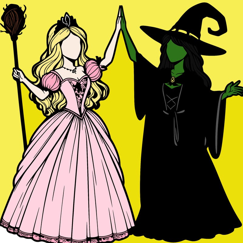 detailed realistic split of a princess and a witch