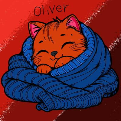 realistic cozy cat in a blanket