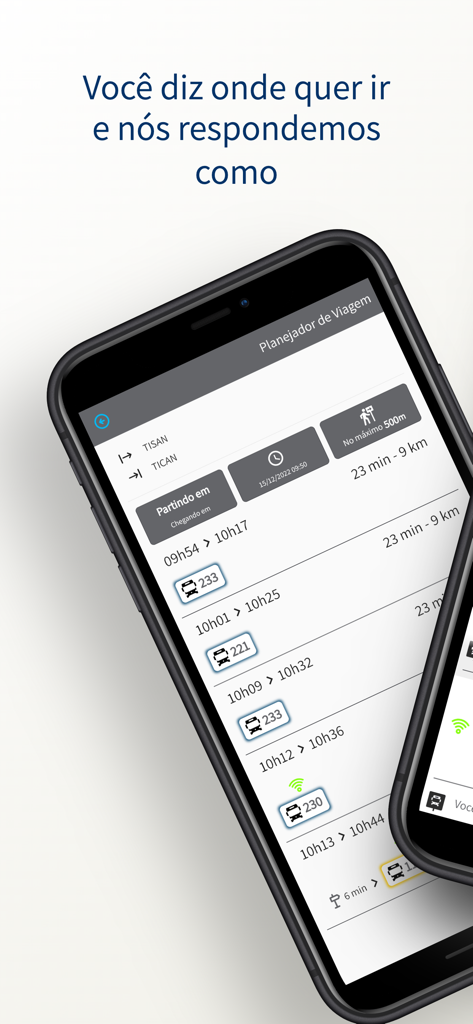Interface do planejador de viagens mostrando rotas e horários de ônibus no aplicativo Floripa no Ponto 2.0