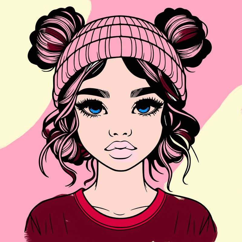 realistic girl with buns in her hair with a beanie on