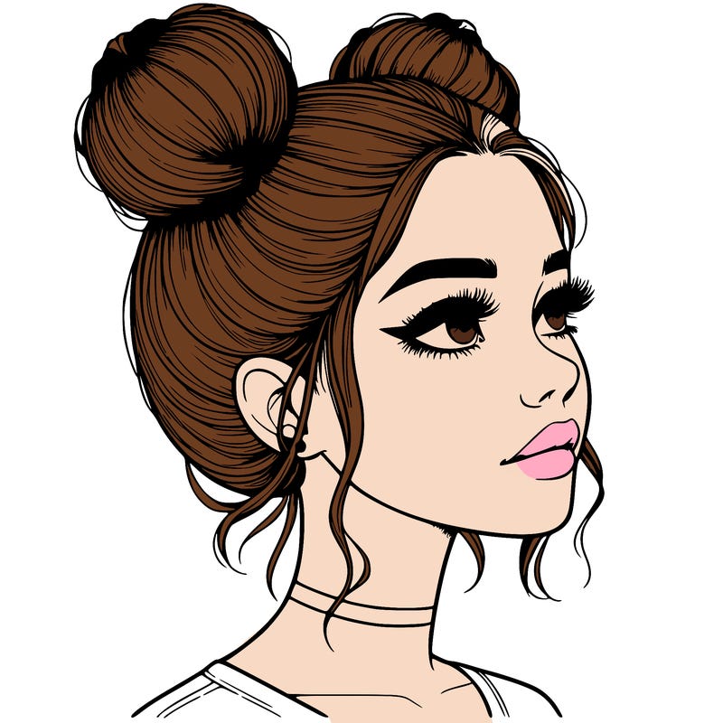 realistic girl with buns on the top of her head