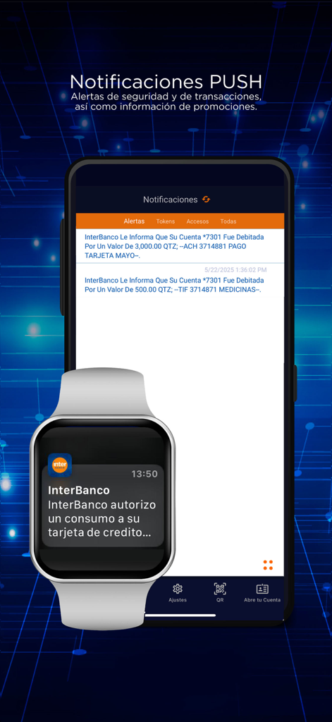 InterBanking Móvil - InterBanking Movilのスマートフォンとスマートウォッチでの取引およびセキュリティアラートのプッシュ通知。