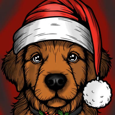 realistic dog with a christmas hat