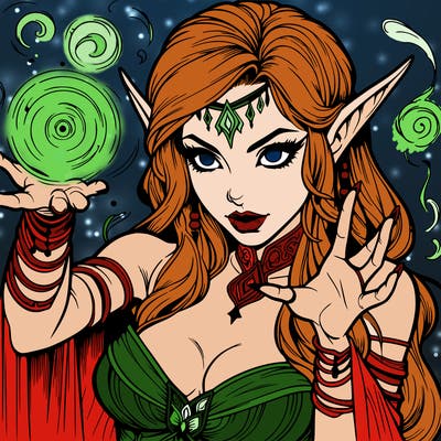 realistic scary beautiful elf sorceress casting spell