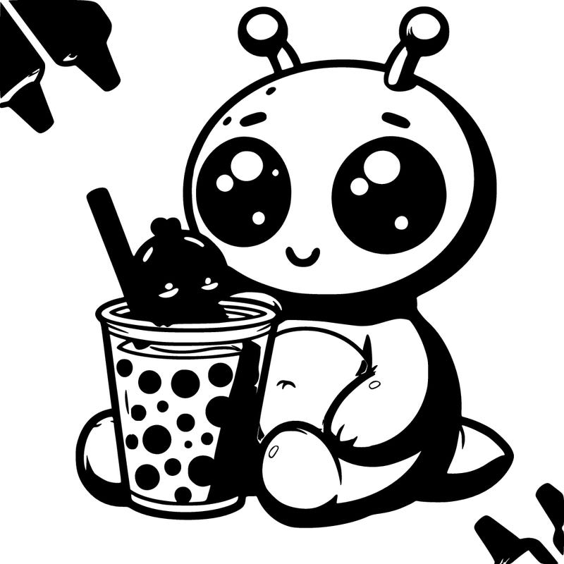 stitch and boba tea and baby yoda